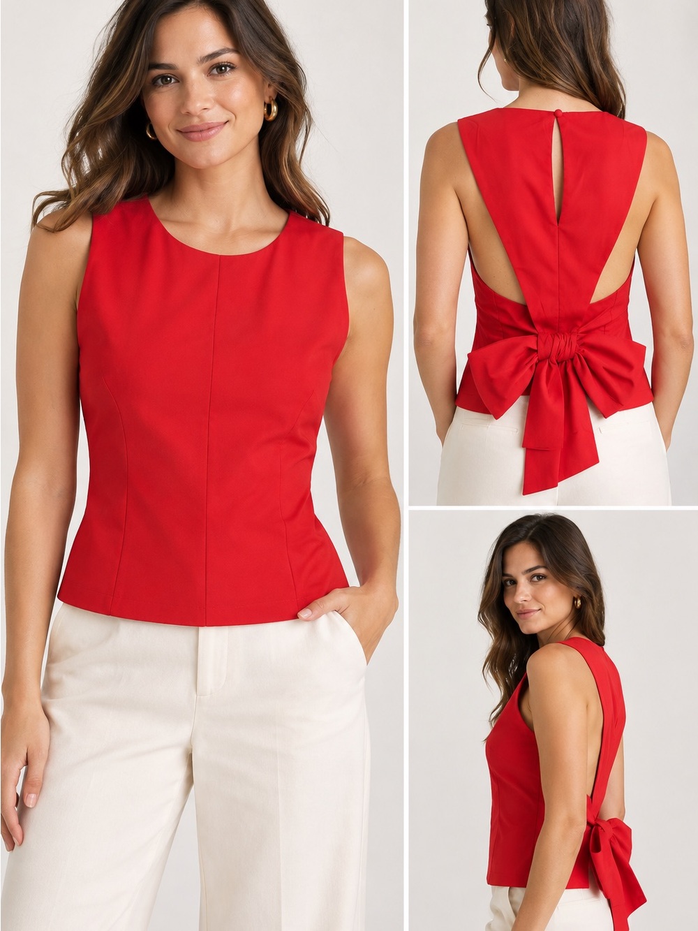 Sunday in Brooklyn Anthropologie Red Sleeveless Bow Back Cutout Top 4